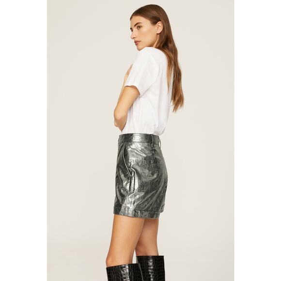 ba&sh Elric Silver Metallic Leather Mid Rise Shorts Size Small - Picture 2 of 16